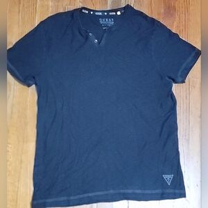 GUESS Men's Dark Tee with Button Detail